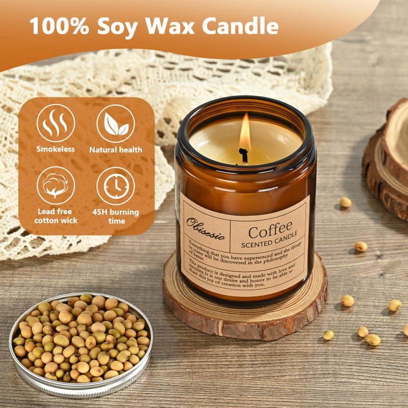 Obisesio Scented Coffee Candle, Candles for Home Scented, Candles Clearance for Women, Aromatherapy Jar Candles Gift for Home(Amber Jar, Coffee) - Image 2